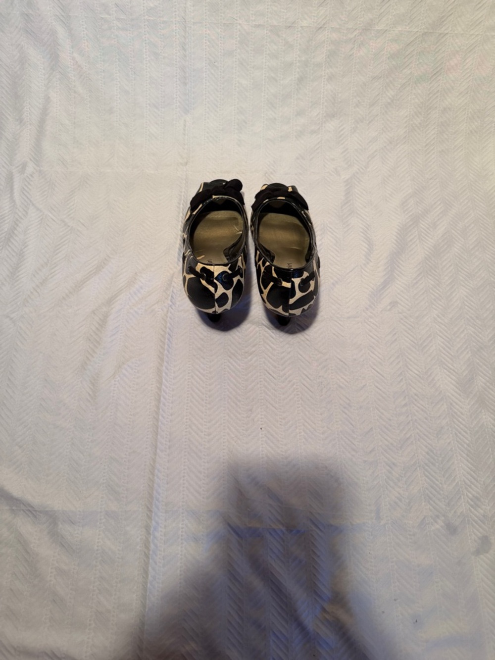 Madden Girl Black and Beige Peep-Toe Heels with Bow Accent - Picture 7 of 8